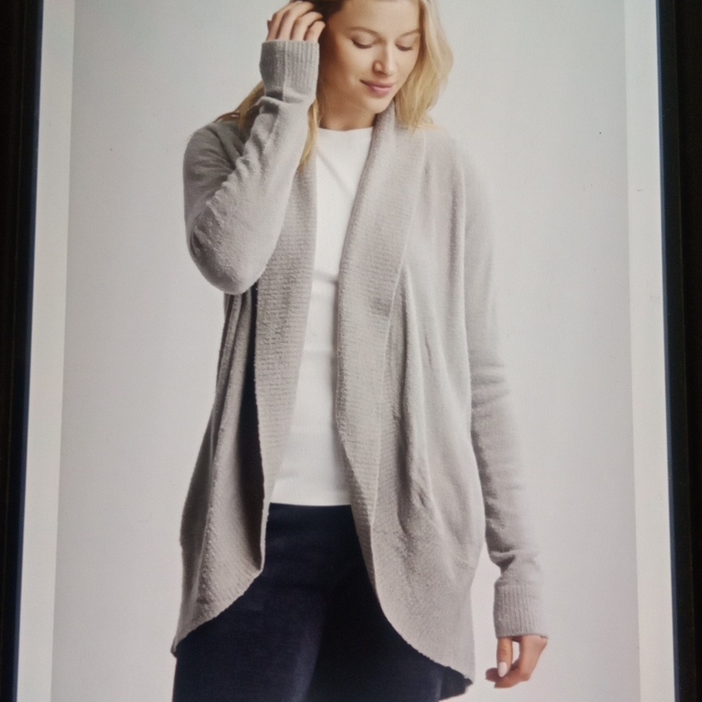 Barefoot Dreams Cozy Chic Lite Circle Cardi Dove Gray Travel Outdoor Size Medium